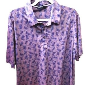 7 Diamonds Mens Golf Polo Shirt Sz Large Purple Highland Tropical Stretch 7D Top